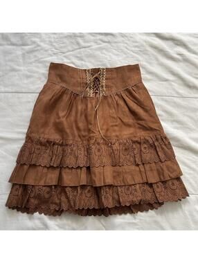 Axes Femme Brown Tiered Eyelet Lace Corset Skirt Medium Japan